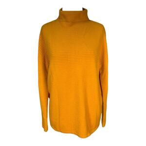 French Connection Mustard Yellow Mock Neck Sweater Small Ribbed Long Sleeve Cozy